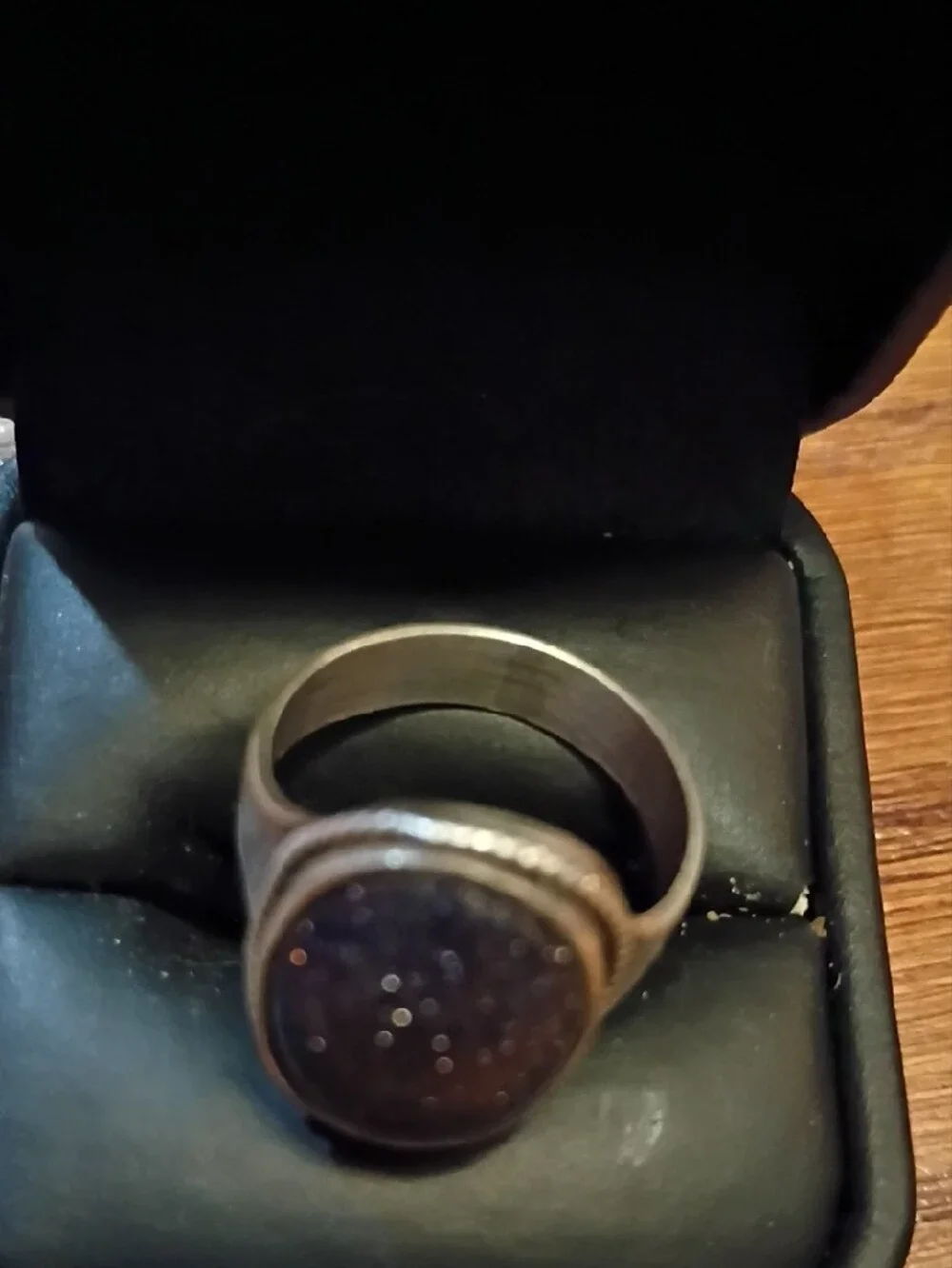 Men's Sterling Silver Ring with Sparkling Dark Purple Druzy Stone 9.5